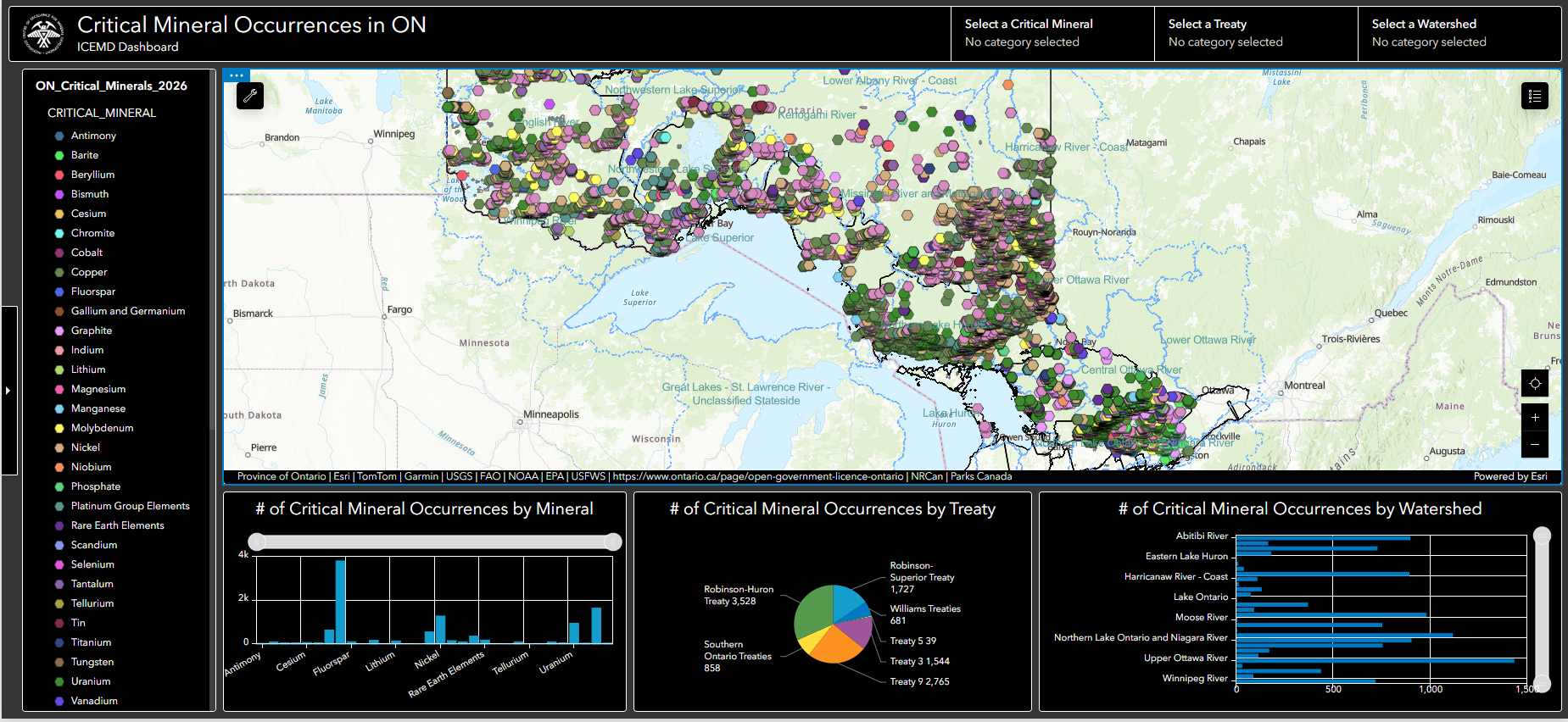 ICEMD Dashboard - Critical Mineral Occurrences in ON
